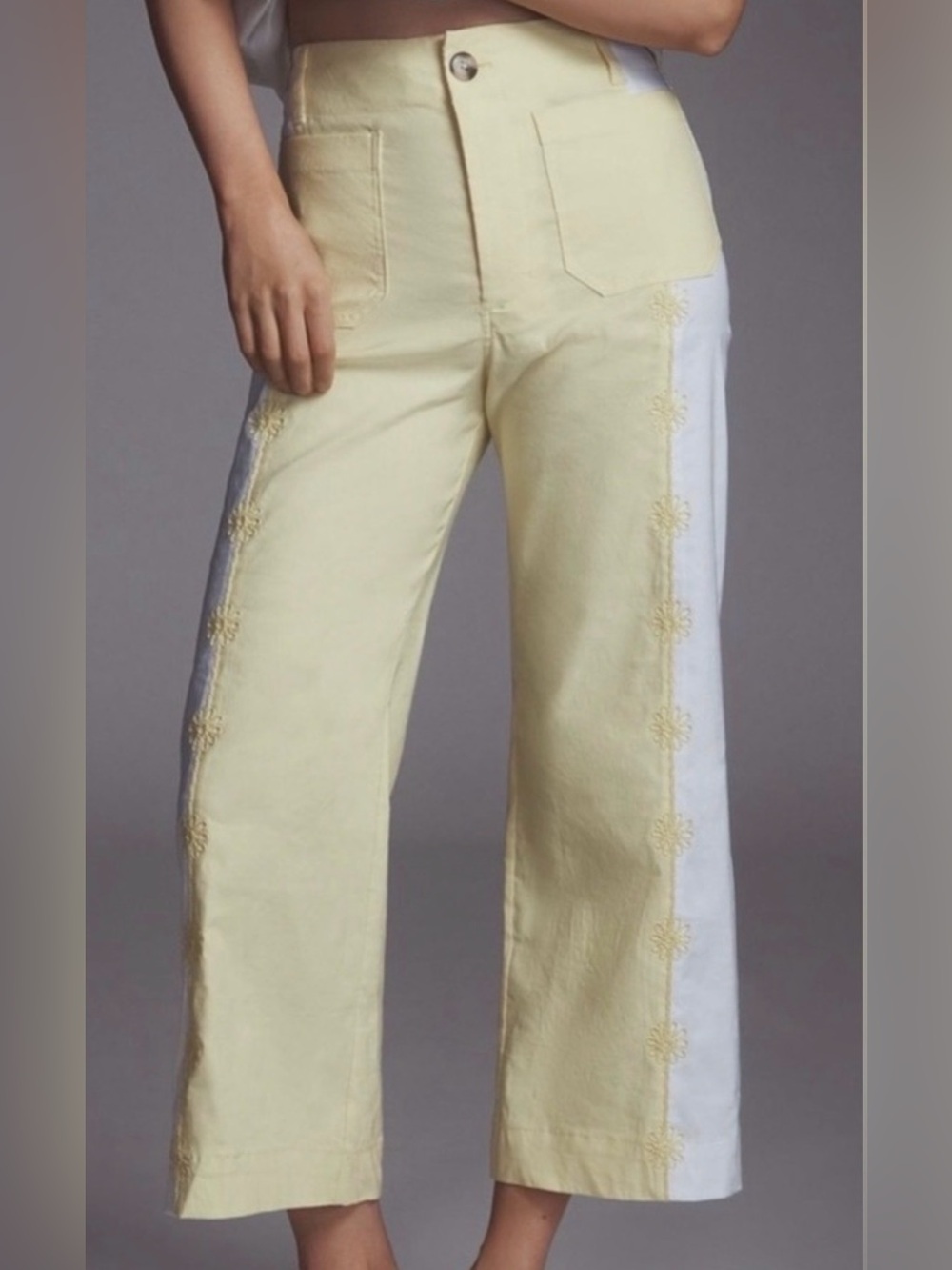 Anthropologie Maeve Colette Embroidered Crop Wide-Leg Pants Size 29 NWT